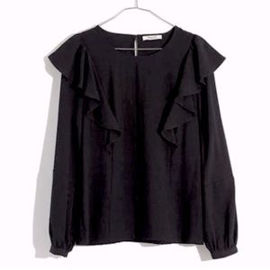 Madewell Ruffle Front Black Top